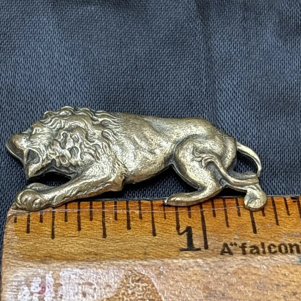Antique Lion Brooch Pin Brass Textured Detailed 1.5”x.5” Lion Jewelry